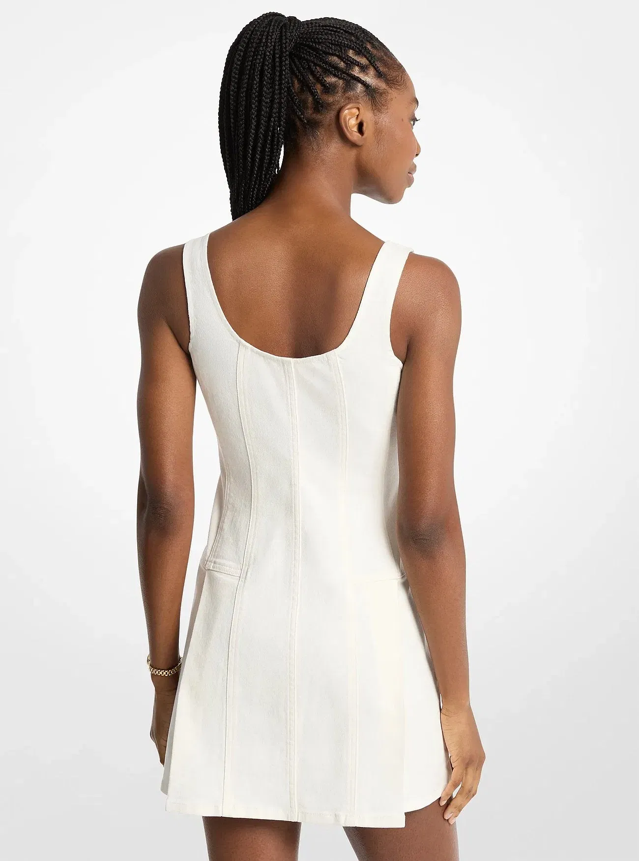 Michael Kors Pleated Denim Mini Dress BONE