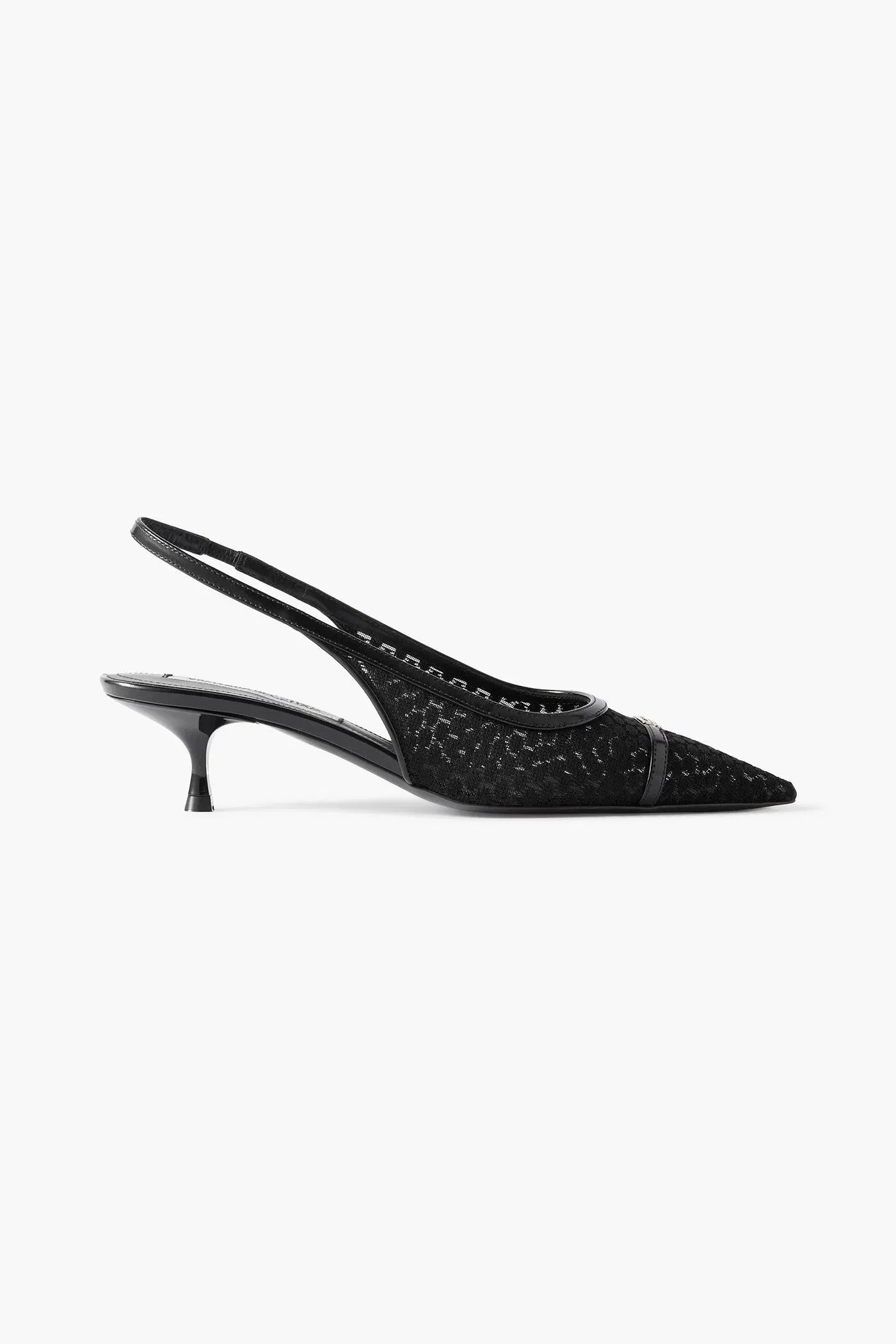 Victoria Beckham Logo-Embellished Leather-Trimmed Point D'esprit Slingback Pumps Black Women's