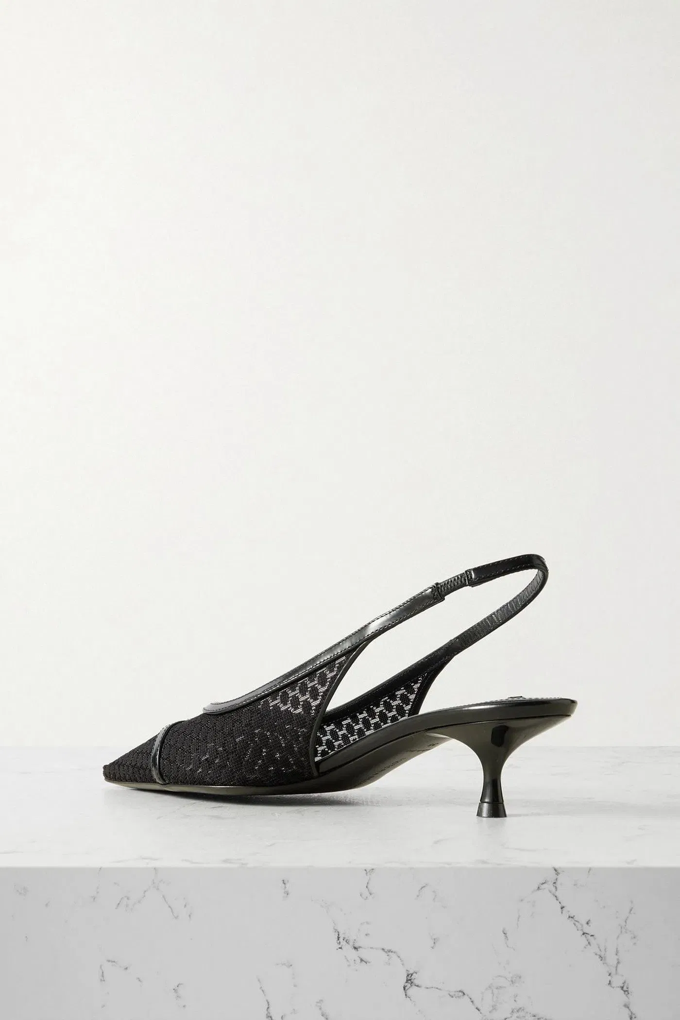 Victoria Beckham Logo-Embellished Leather-Trimmed Point D'esprit Slingback Pumps Black Women's