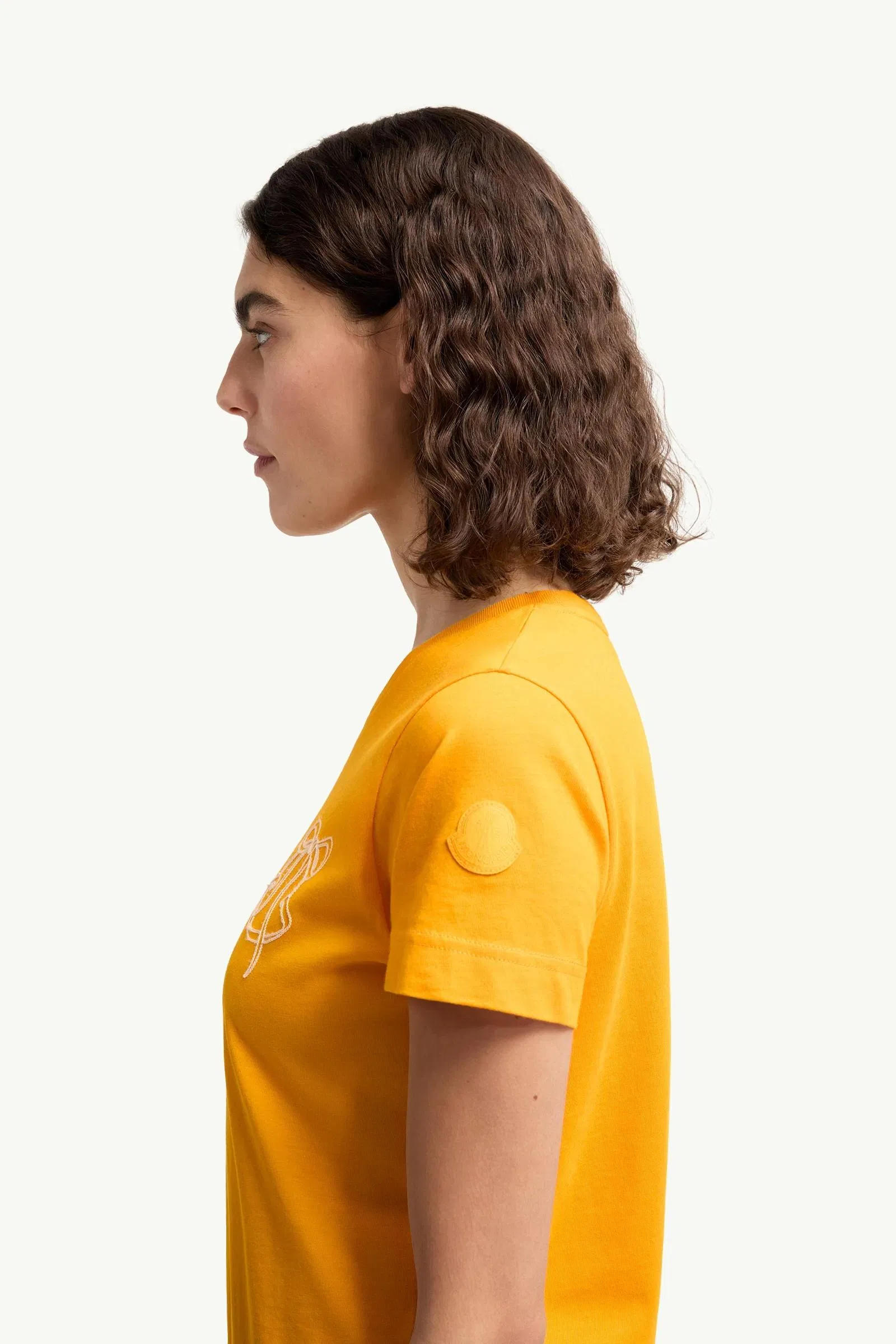 Moncler Embroidered Logo Cotton T-Shirt Yellow Yellow
