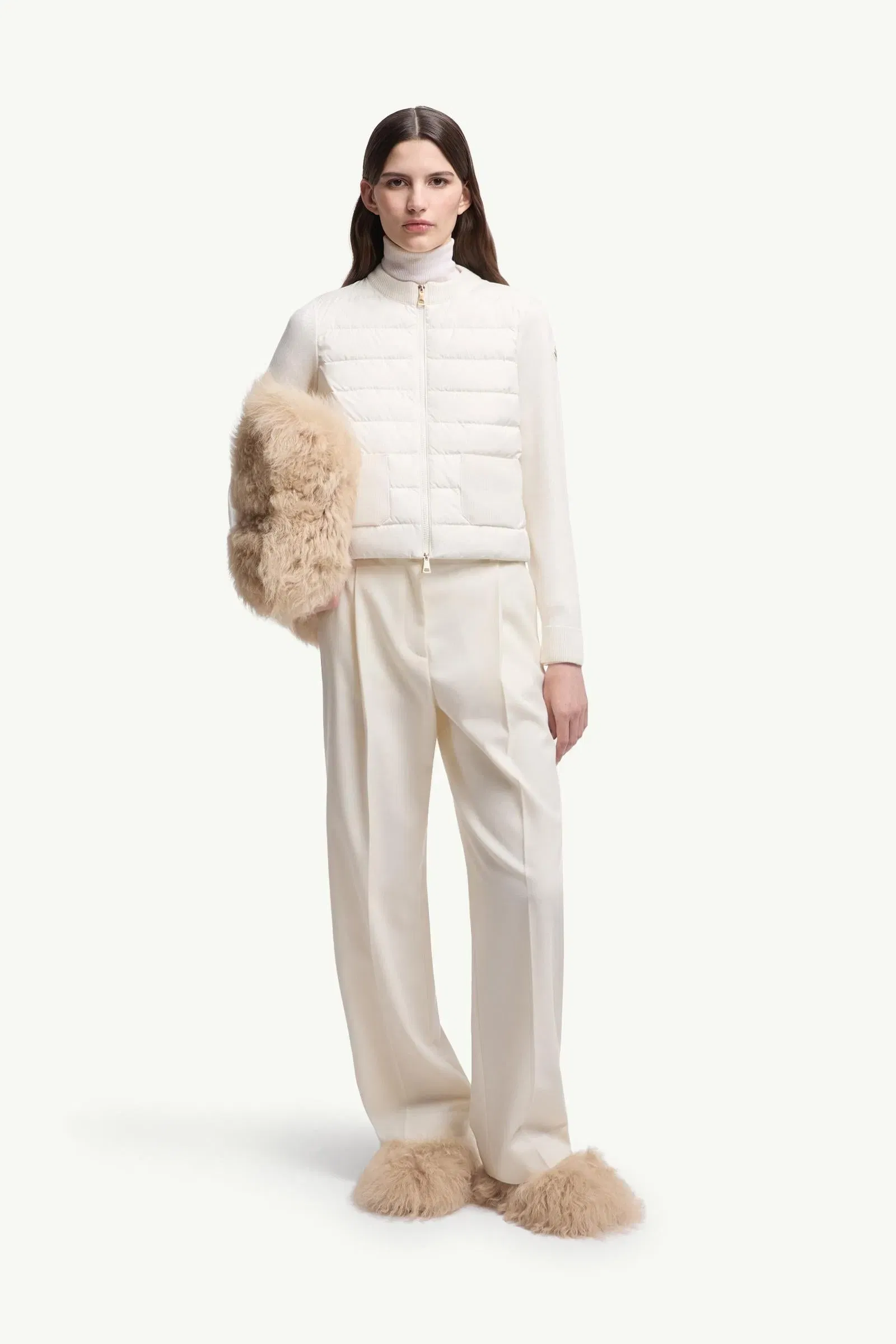 Moncler Wool Padded Zip-Up Cardigan White White