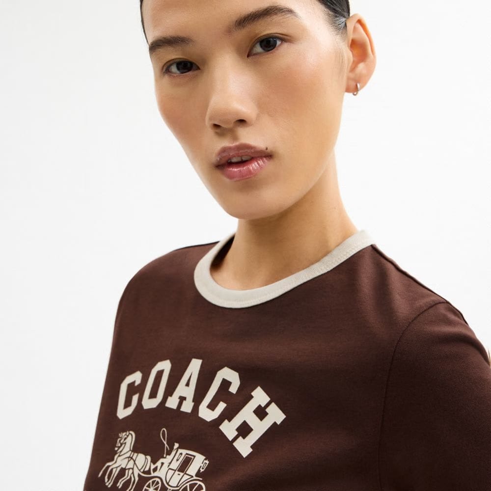 Coach Horse And Carriage Ringer T-Shirt In Organic Cotton Brown