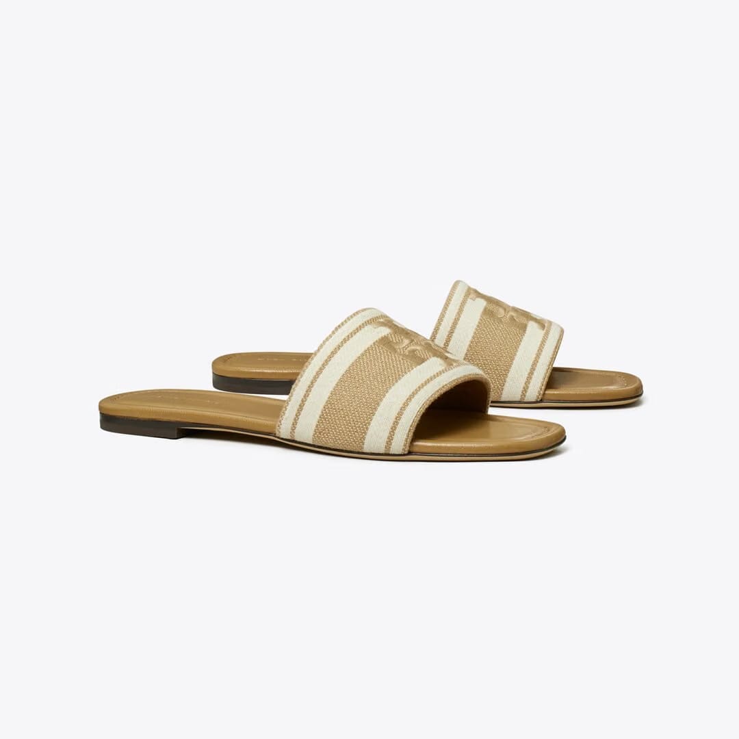 Tory Burch Double T Jacquard Slide CAMMELLO / Ash White