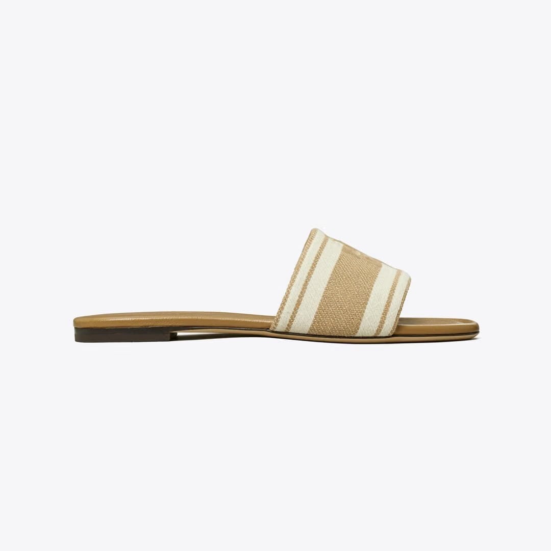 Tory Burch Double T Jacquard Slide CAMMELLO / Ash White