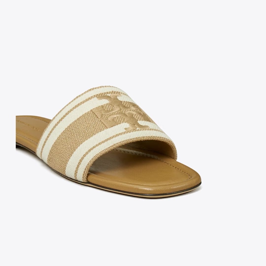 Tory Burch Double T Jacquard Slide CAMMELLO / Ash White