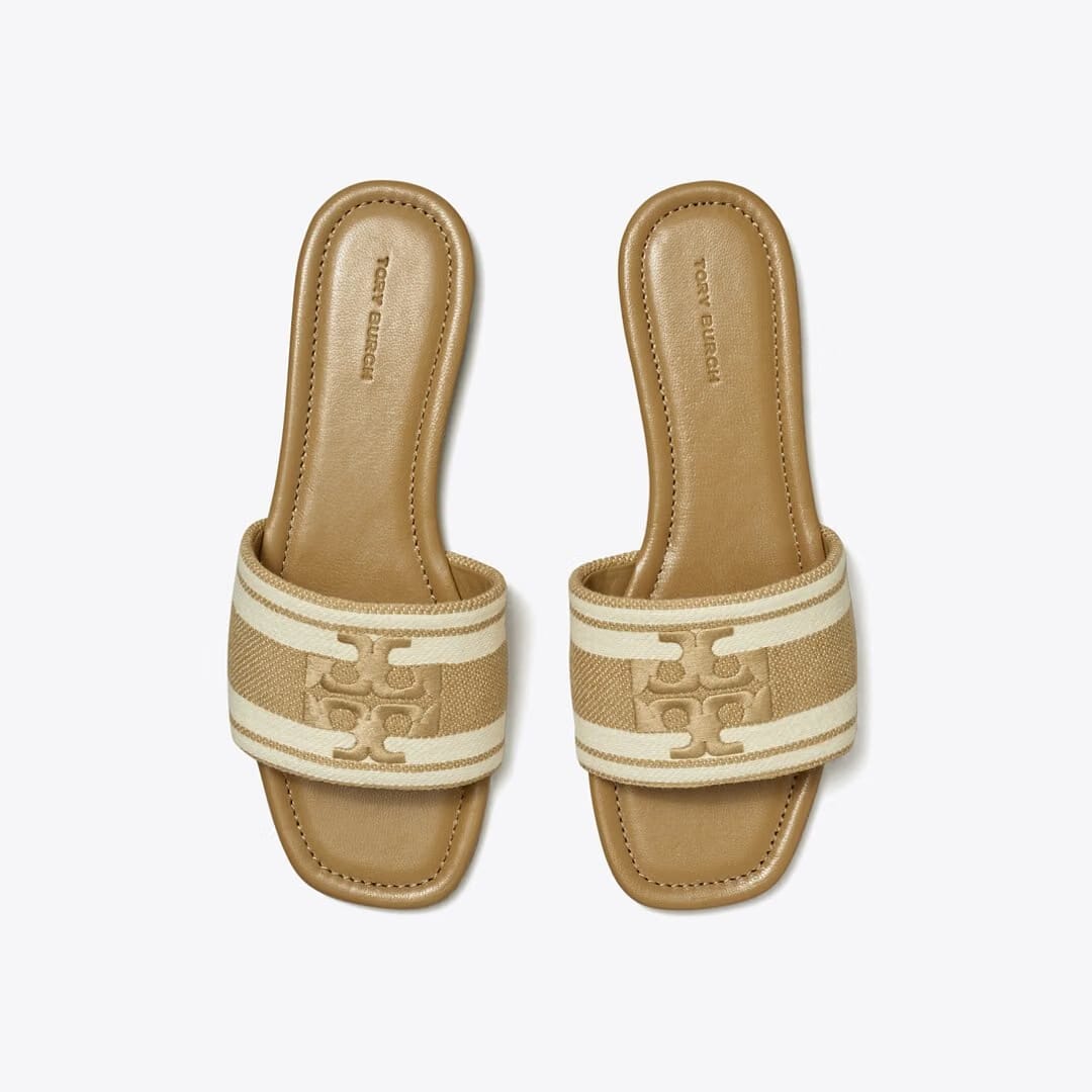 Tory Burch Double T Jacquard Slide CAMMELLO / Ash White