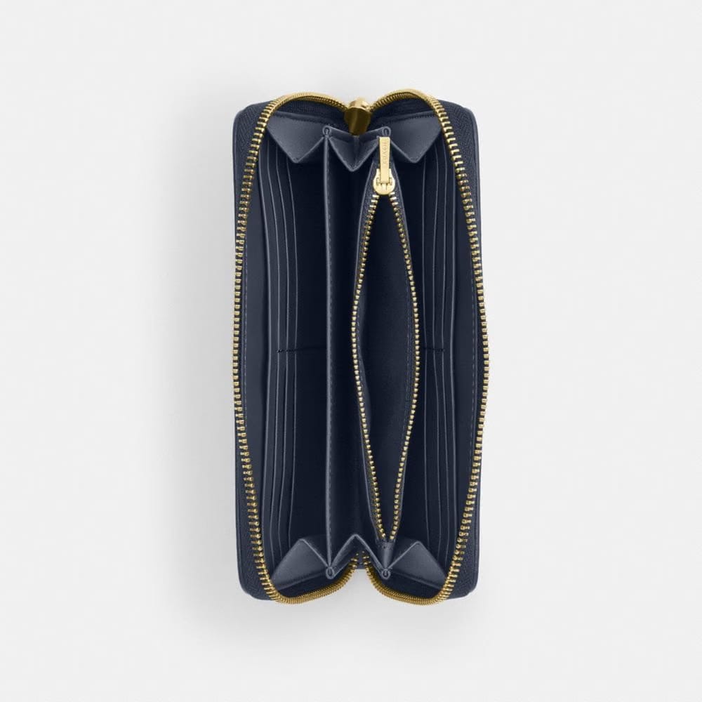 Coach Long Zip Around Wallet In Signature Denim Gold Indigo