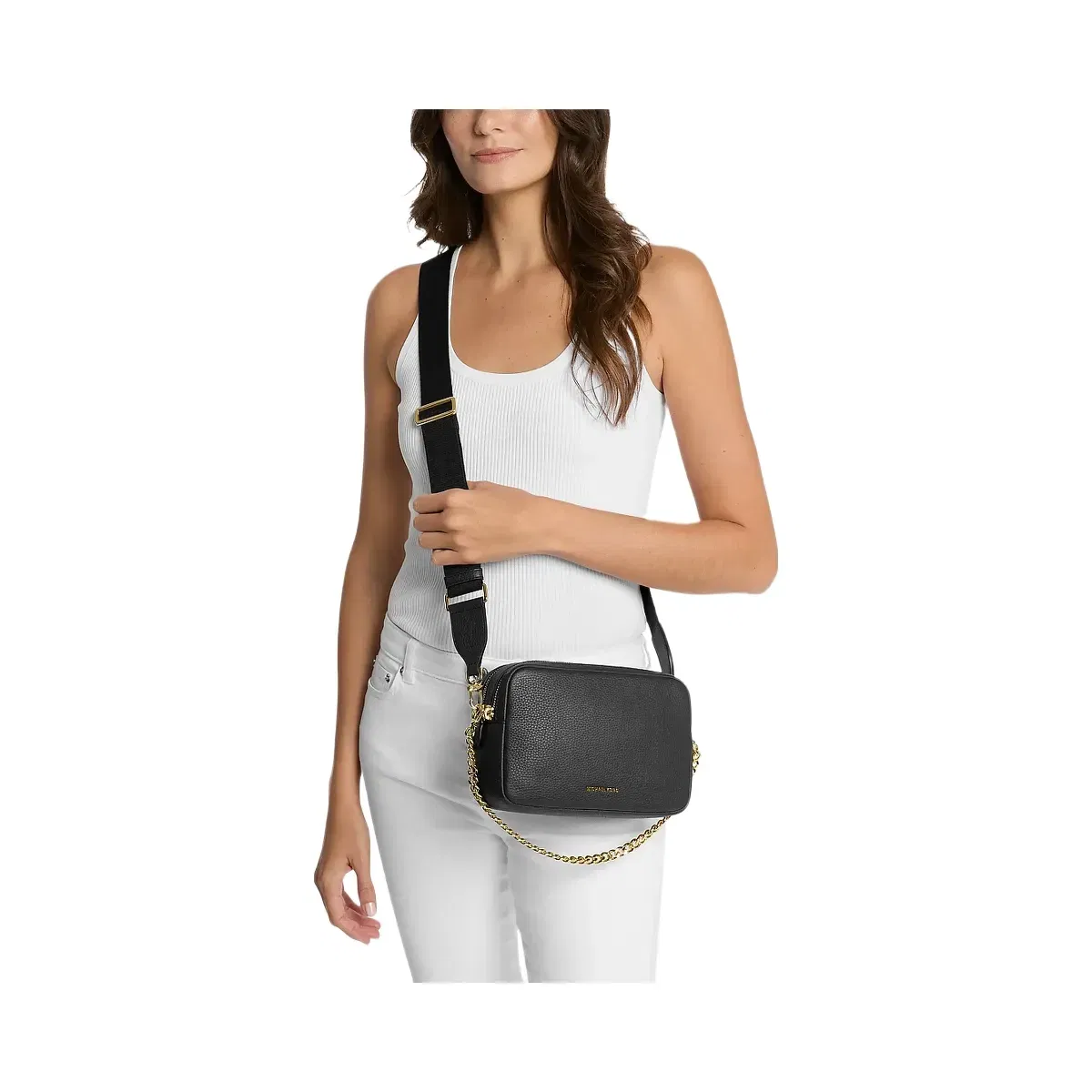 Michael Kors Bryant Medium Pebbled Leather Camera Crossbody Bag Black