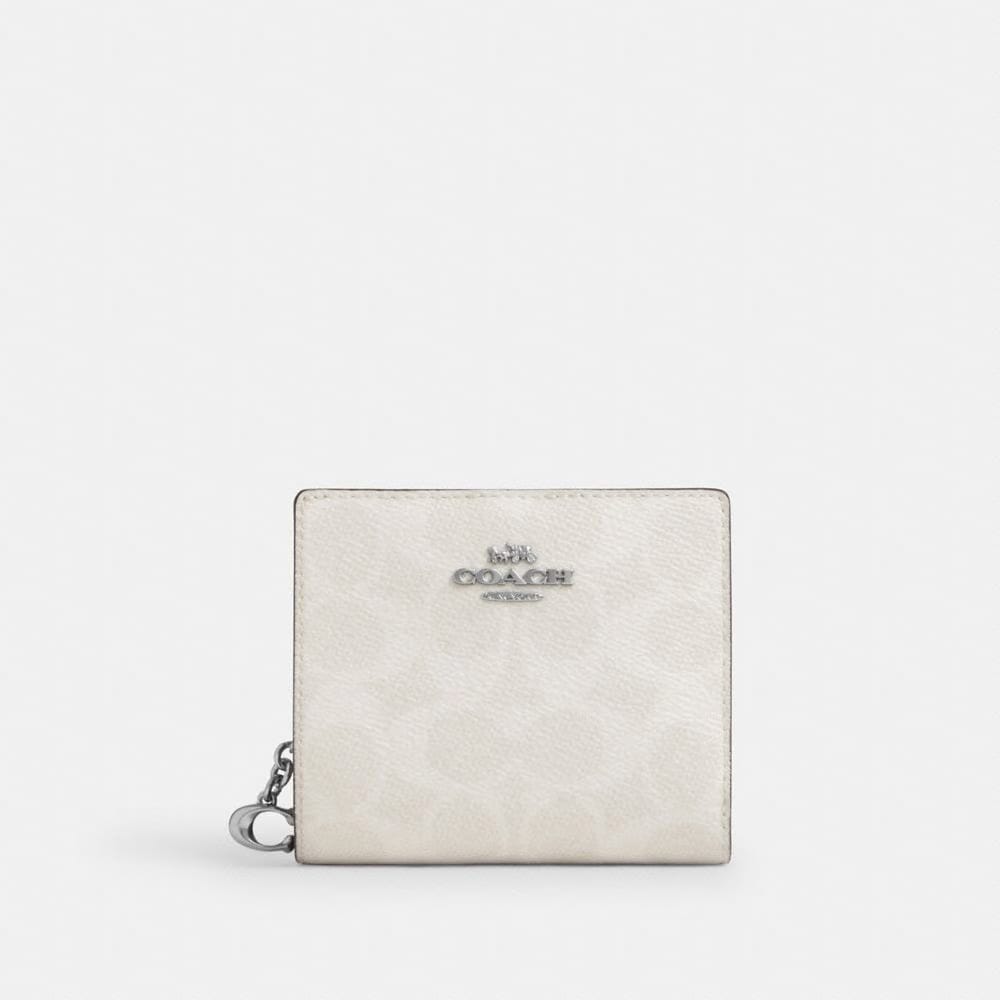 Coach Snap Wallet In Signature Canvas Silver White Chalk