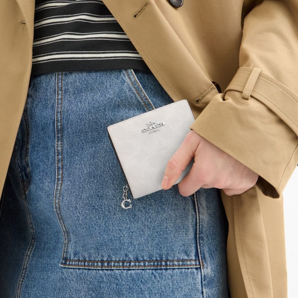 Coach Snap Wallet In Signature Canvas Silver White Chalk
