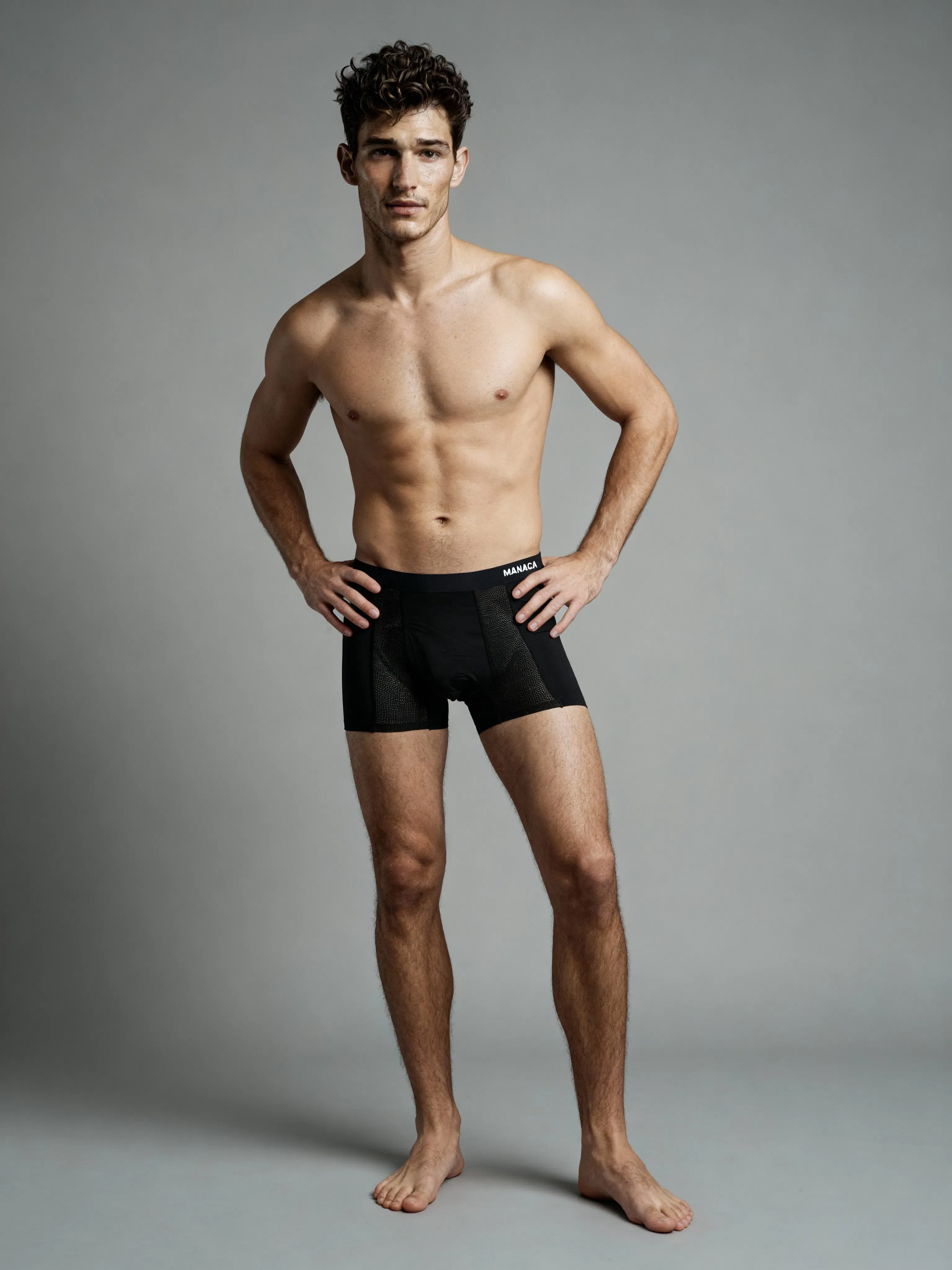 Men Mesh Black Solid Premium Elastic Trunk by Manaca