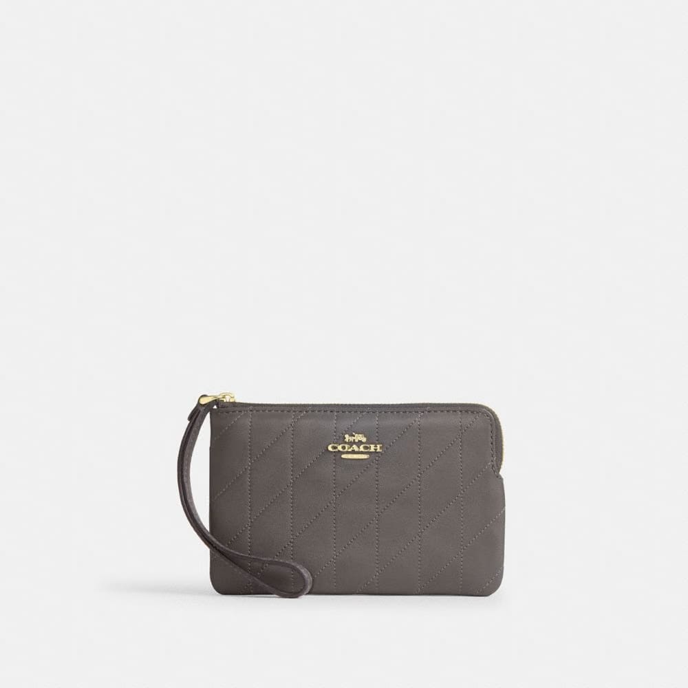 Coach Corner Zip Wristlet With Quilting Gold Slate