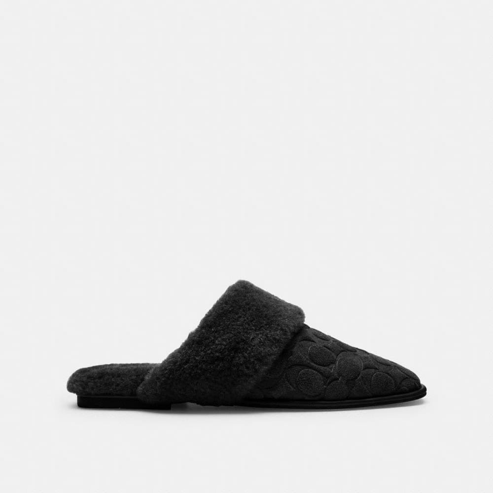 Women's Coach Sherpa Flat Mule In Signature Suede Black