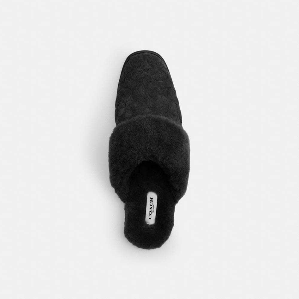 Women's Coach Sherpa Flat Mule In Signature Suede Black