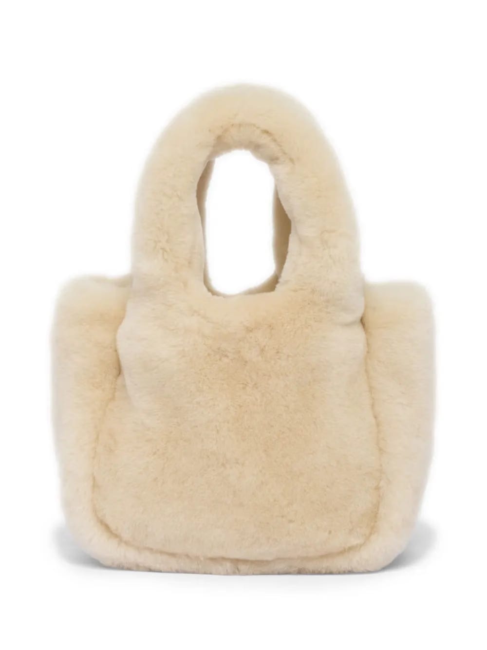 mini triangle-logo shearling tote bag