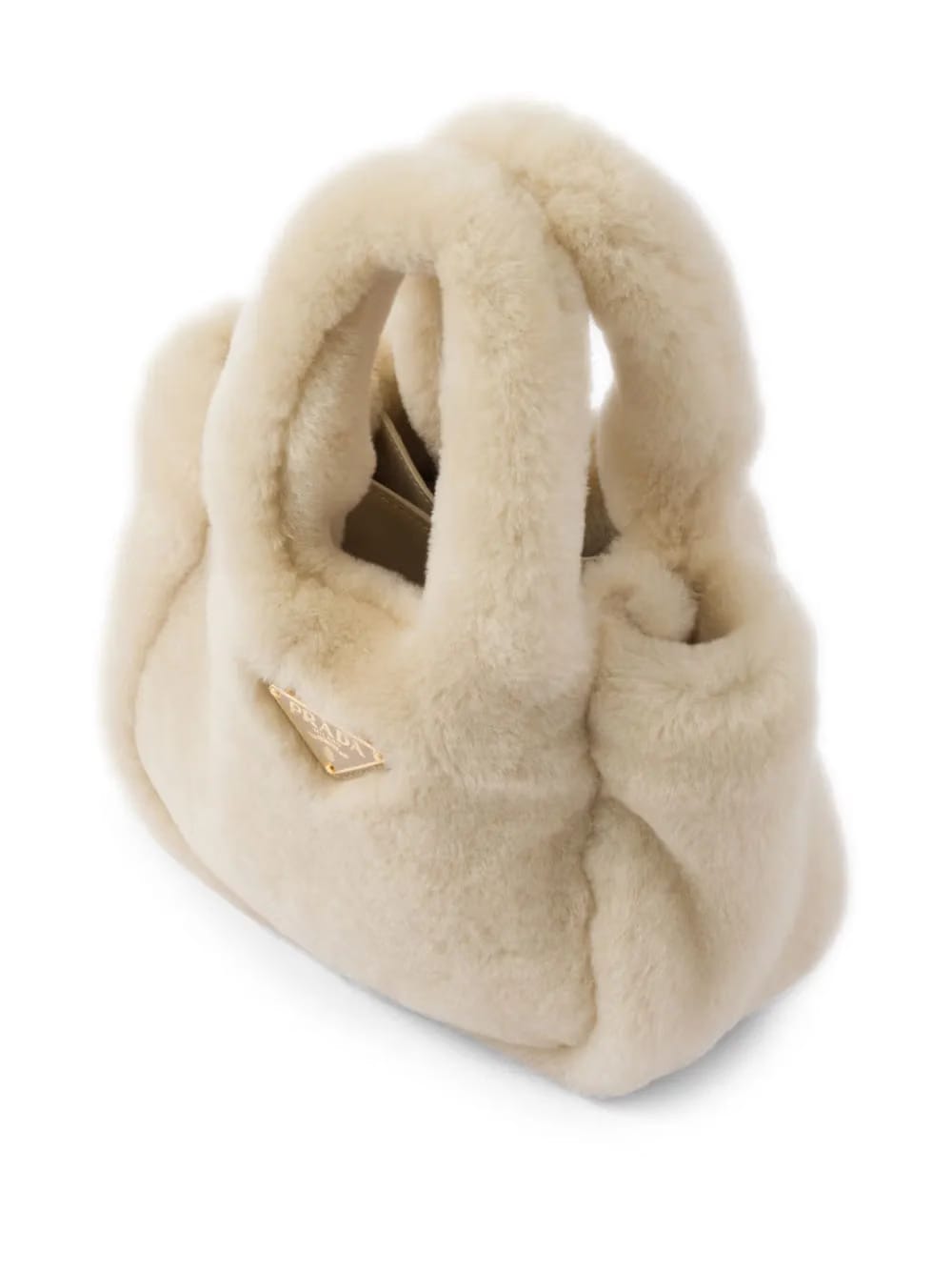 mini triangle-logo shearling tote bag