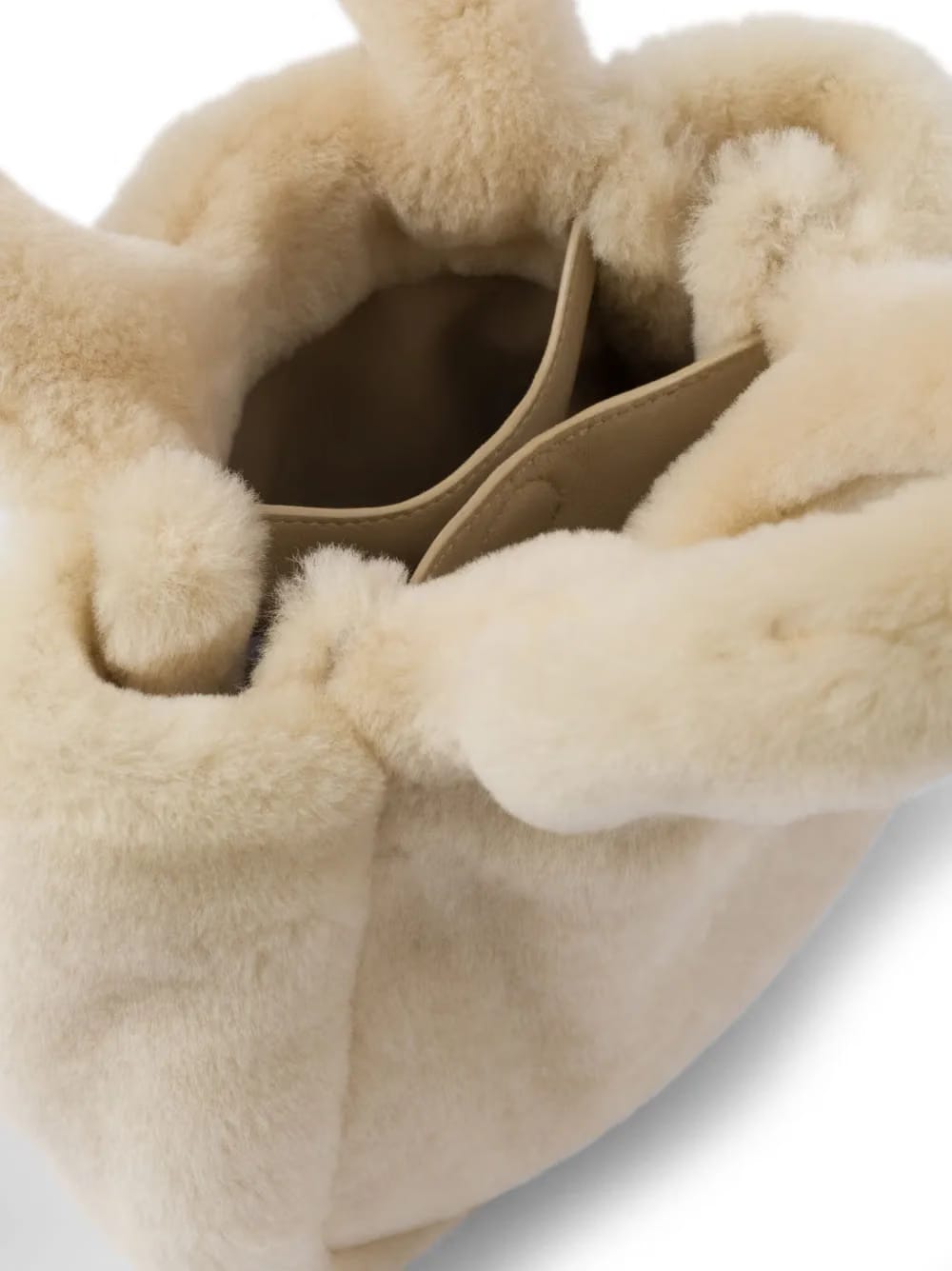 mini triangle-logo shearling tote bag