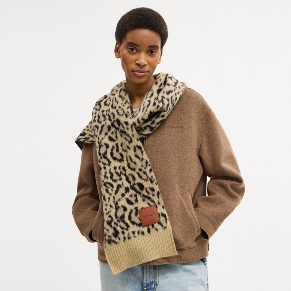 Coach Leopard Print Muffler Tan