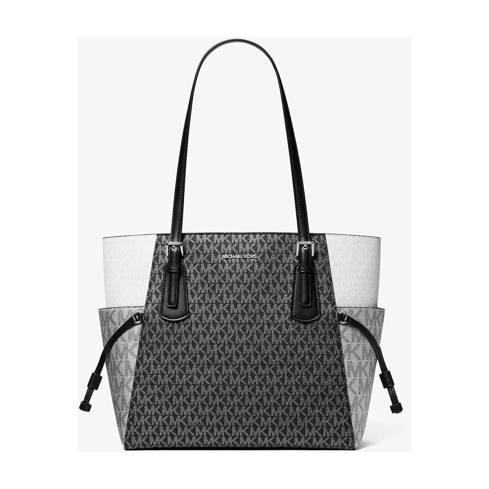 Michael Kors Voyager Large Color-Block Metallic Signature Logo Tote Bag Black