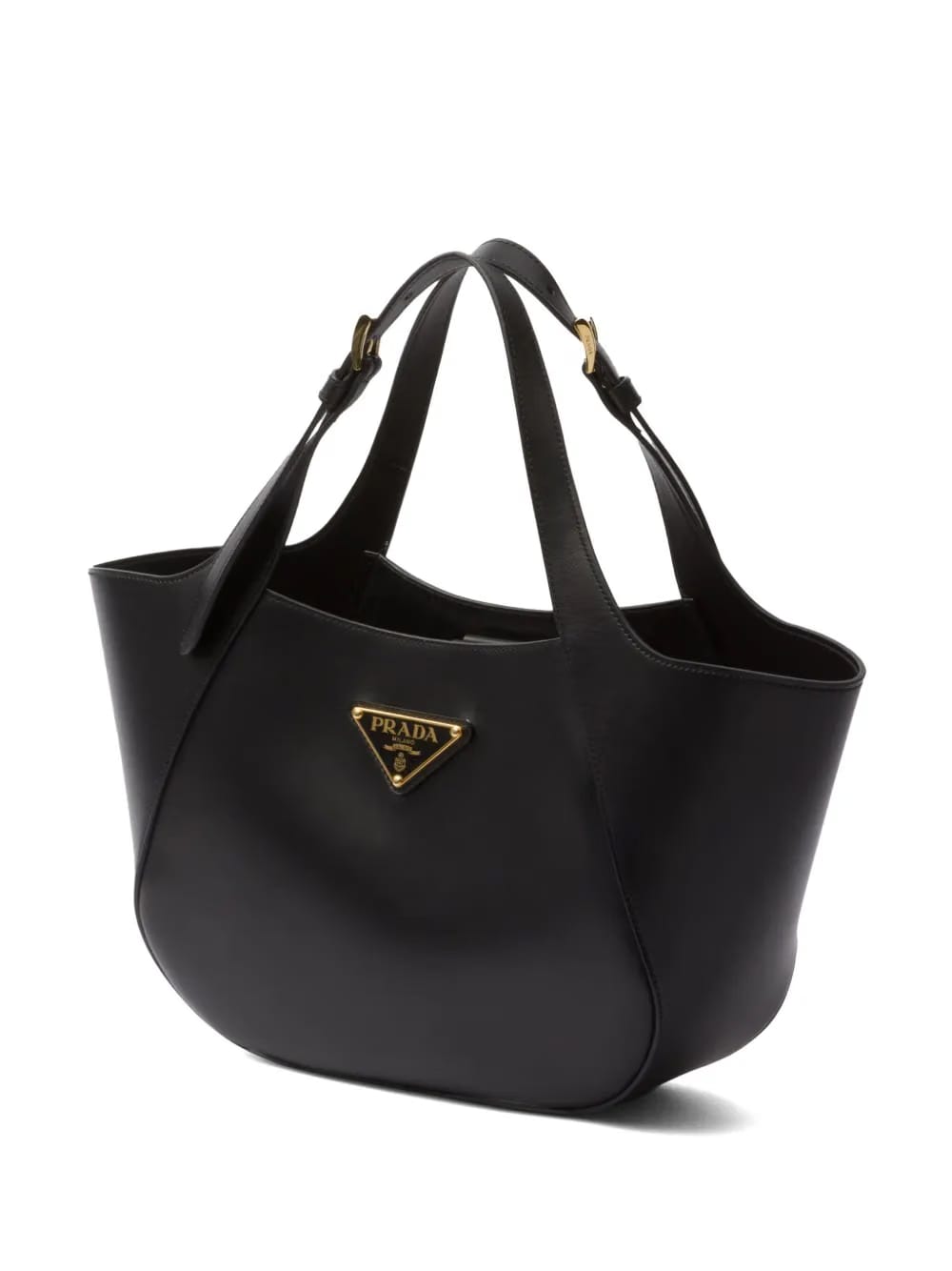 medium enamel triangle logo leather tote bag
