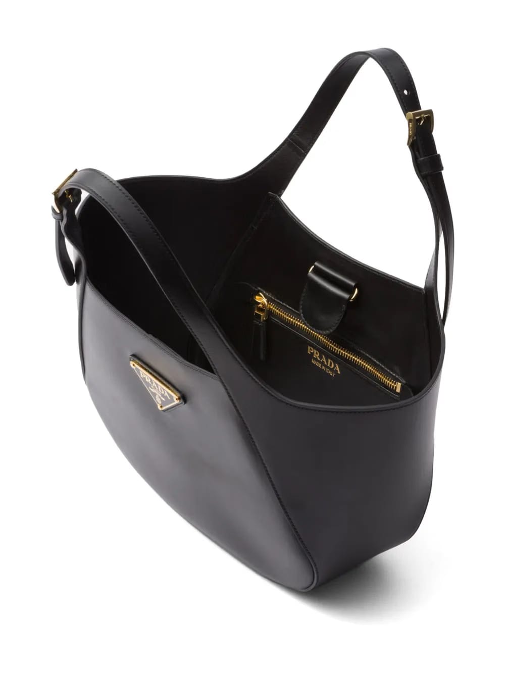 medium enamel triangle logo leather tote bag