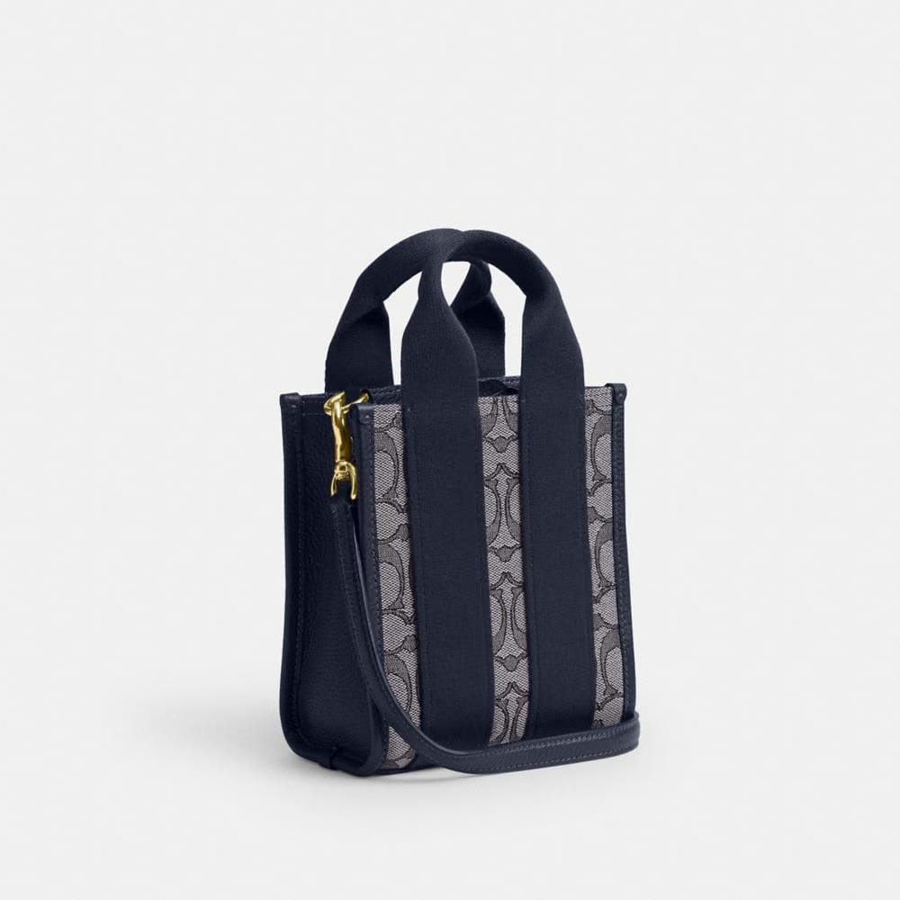 Coach Smith Mini Tote Bag In Signature Jacquard Gold Navy Midnight Navy