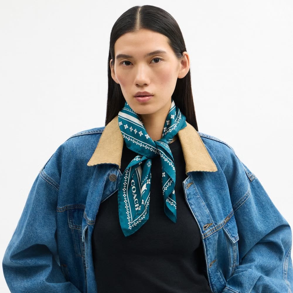 Coach Horse And Carriage Dot Print Silk Bandana Teal