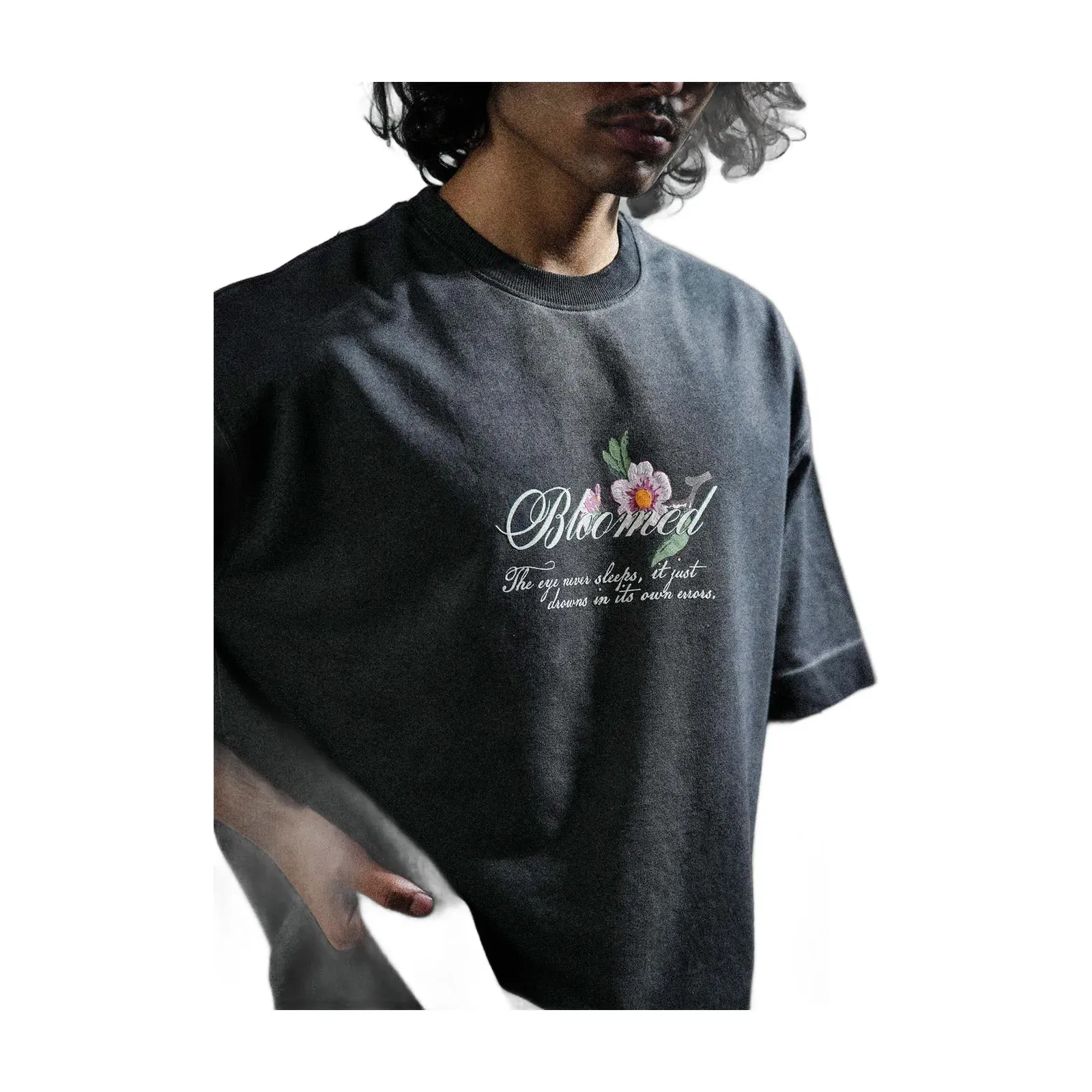 Bloomed Tee - Black Pigment Washed Oversized T-shirt