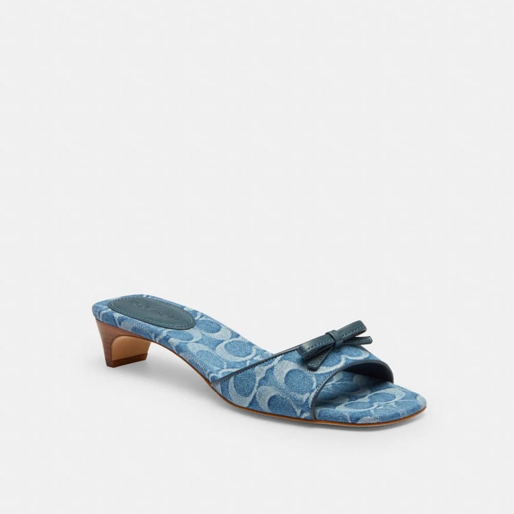 Women's Coach Bow Kitten Heel Sandal In Signature Denim Indigo