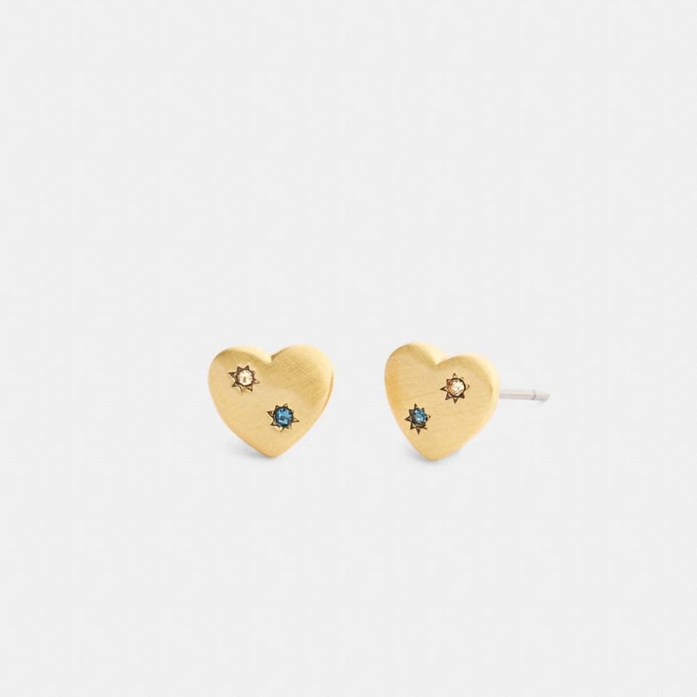 Coach Heart With Stones Stud Earrings Gold Multi