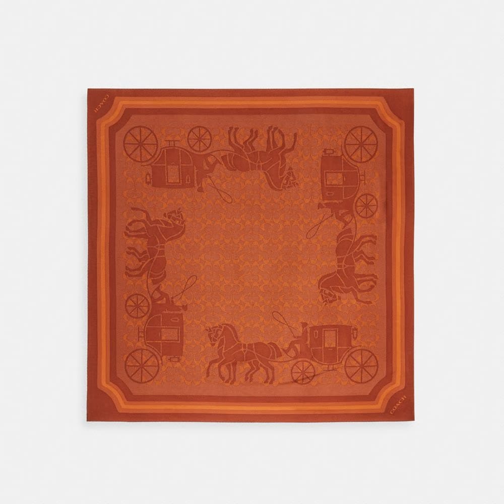 Coach Signature Horse And Carriage Print Silk Square Scarf Caramel