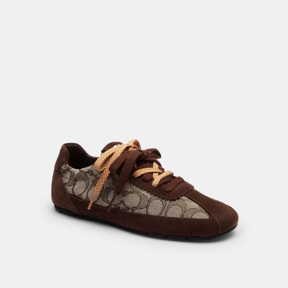 Women's Coach Soft Sneaker In Signature Jacquard Maple Oak