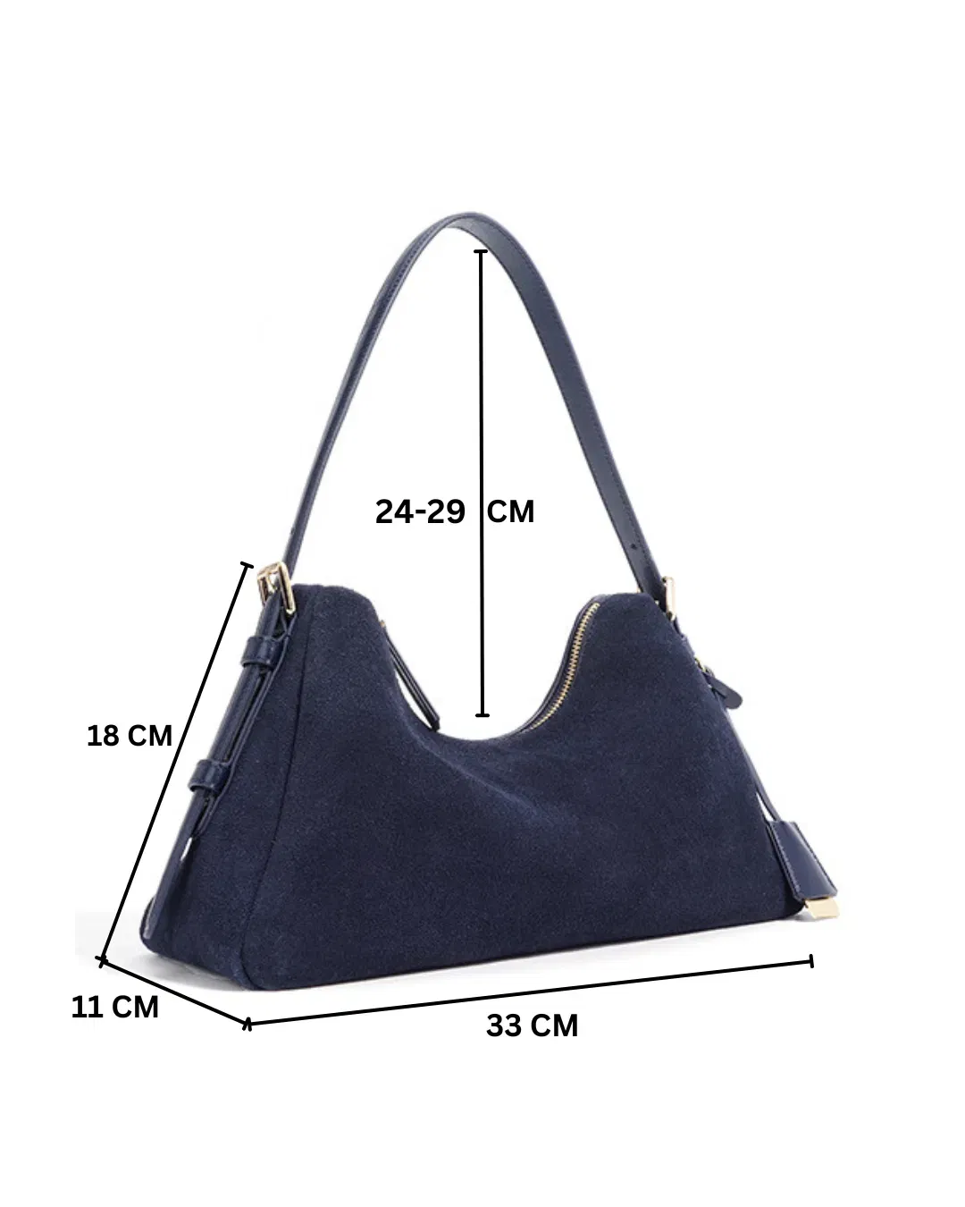 Velena - Ladies Suede Leather Baguette Bag | Navy