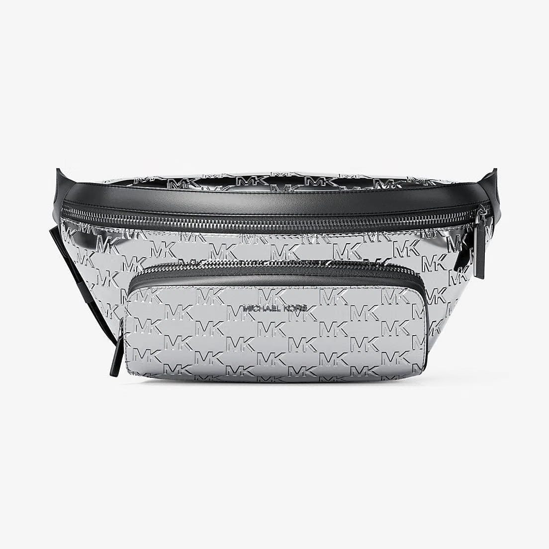 Michael Kors Cooper Medium Metallic Logo Debossed Utility Sling Pack Silver
