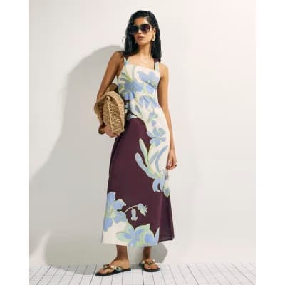 Cream Floral Midi Dress