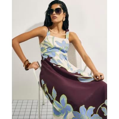 Cream Floral Midi Dress