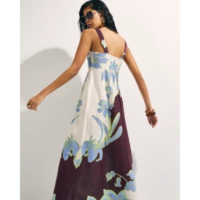 Cream Floral Midi Dress