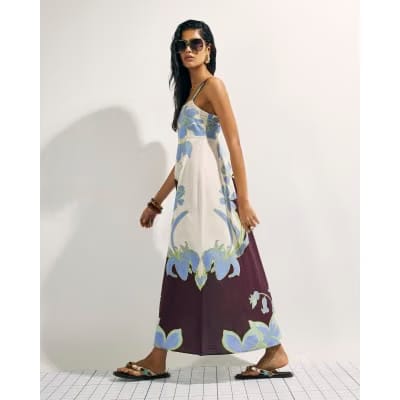 Cream Floral Midi Dress