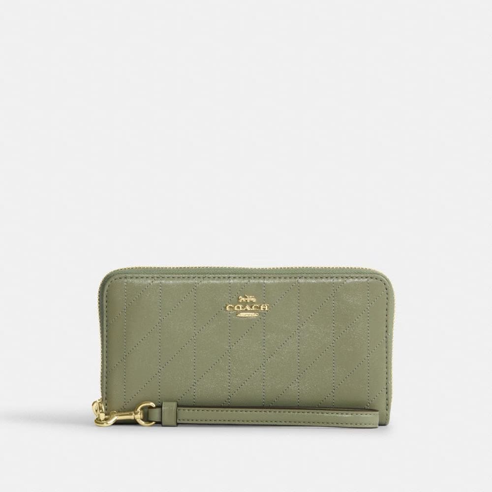 Coach Long Zip Around Wallet With Quilting Gold Pistachio