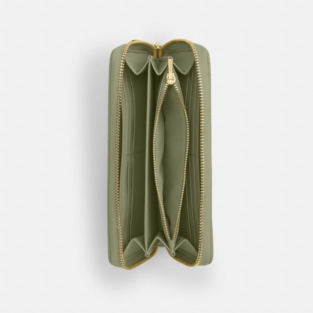 Coach Long Zip Around Wallet With Quilting Gold Pistachio