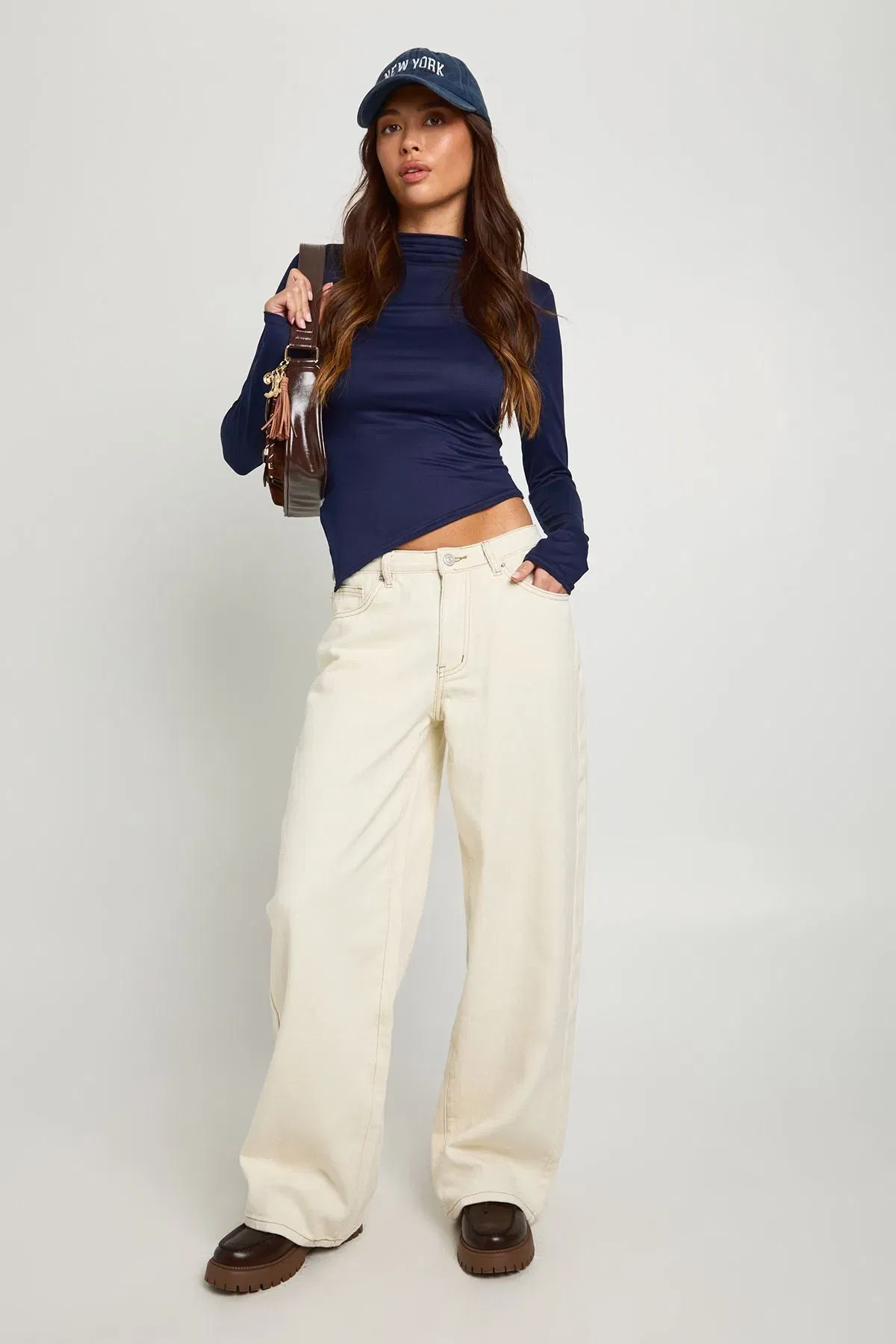Super Soft Boat Neck Asym Hem Long Sleeve Top