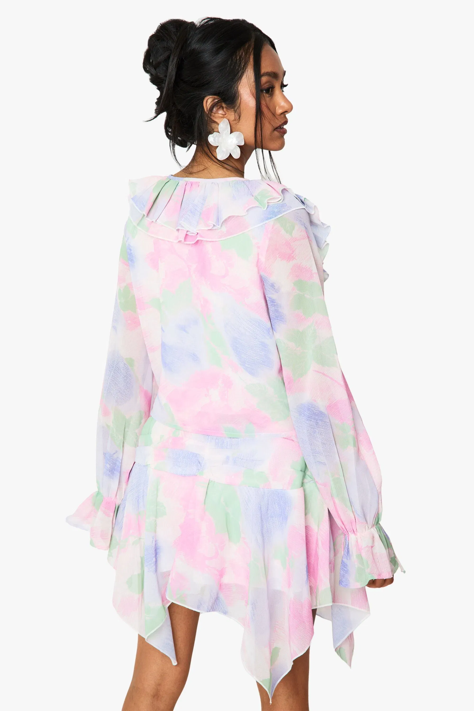 Floral Chiffon Hanky Hem Mini Skirt