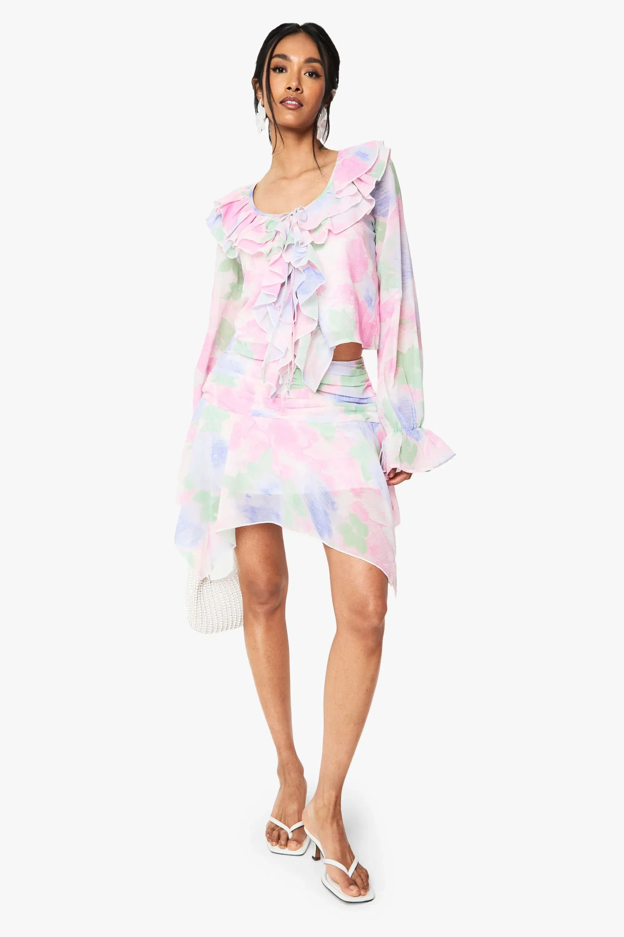 Floral Chiffon Hanky Hem Mini Skirt