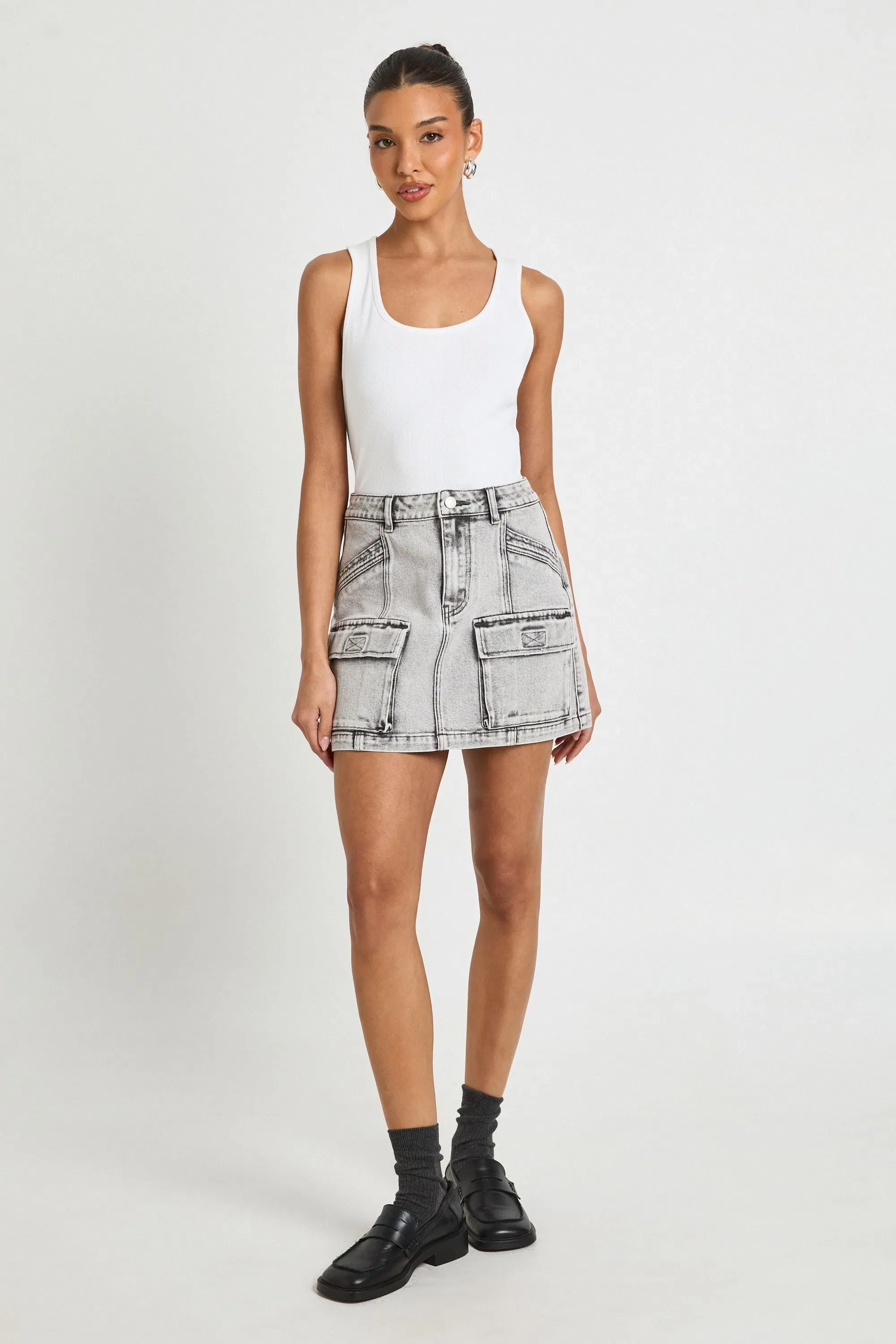 Cargo Denim Mini Skirt