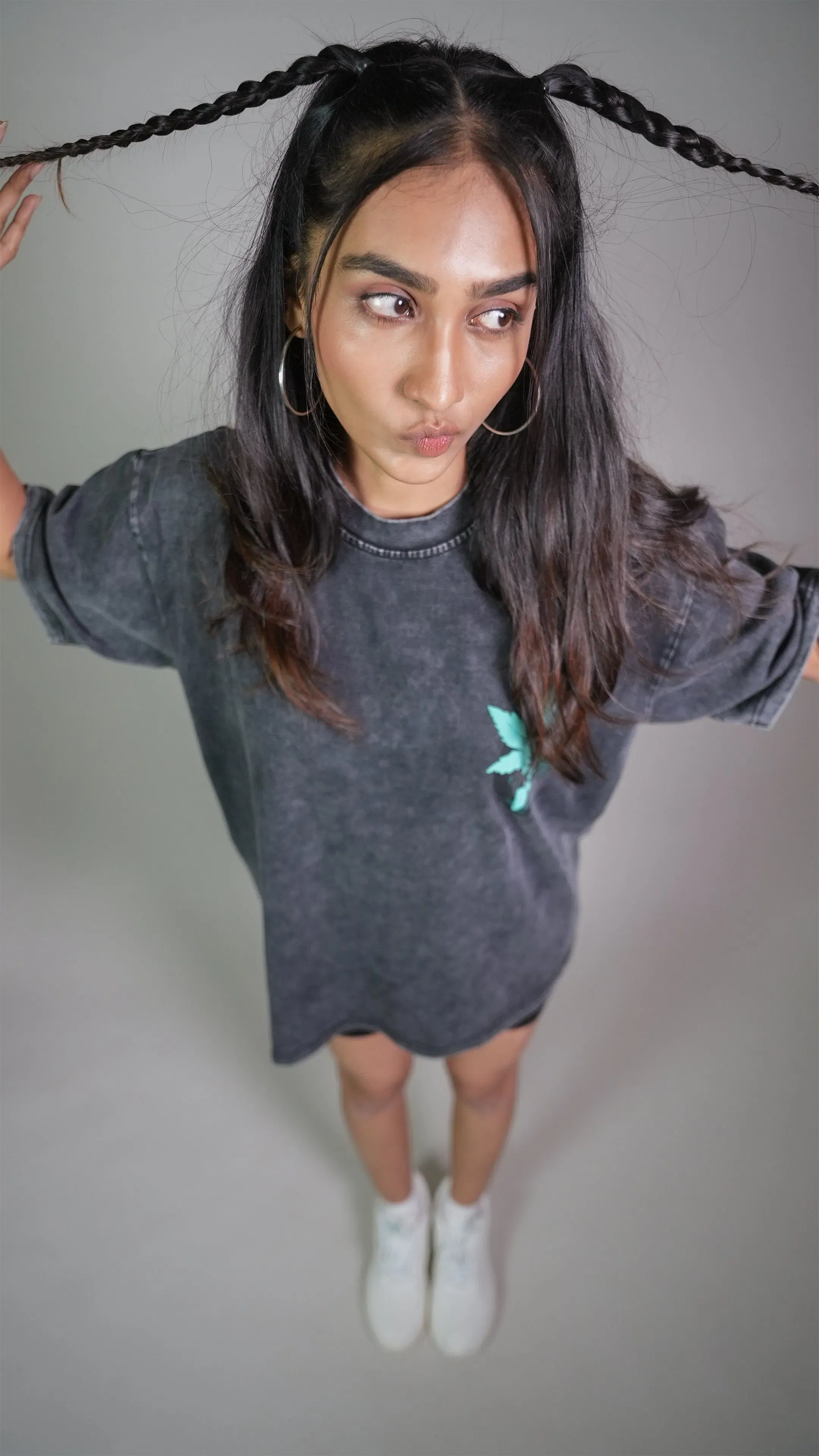 OWL VISION DARK GREY ACIDWASH WOMEN’S OVERSIZED T-SHIRT
