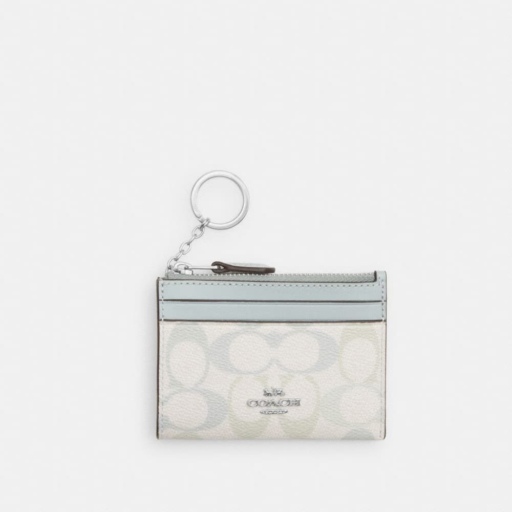 Coach Mini Skinny Id Case In Signature Canvas Silver Chalk Blue