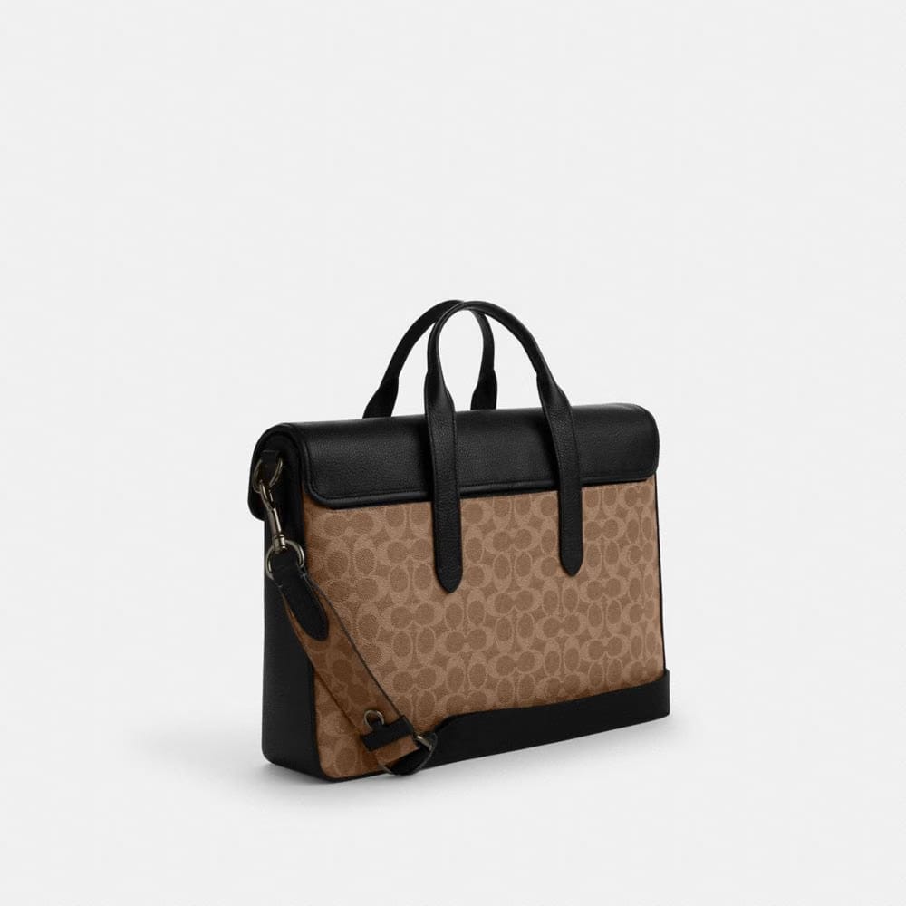 Coach Sullivan Portfolio Brief In Signature Canvas Gunmetal Tan Black