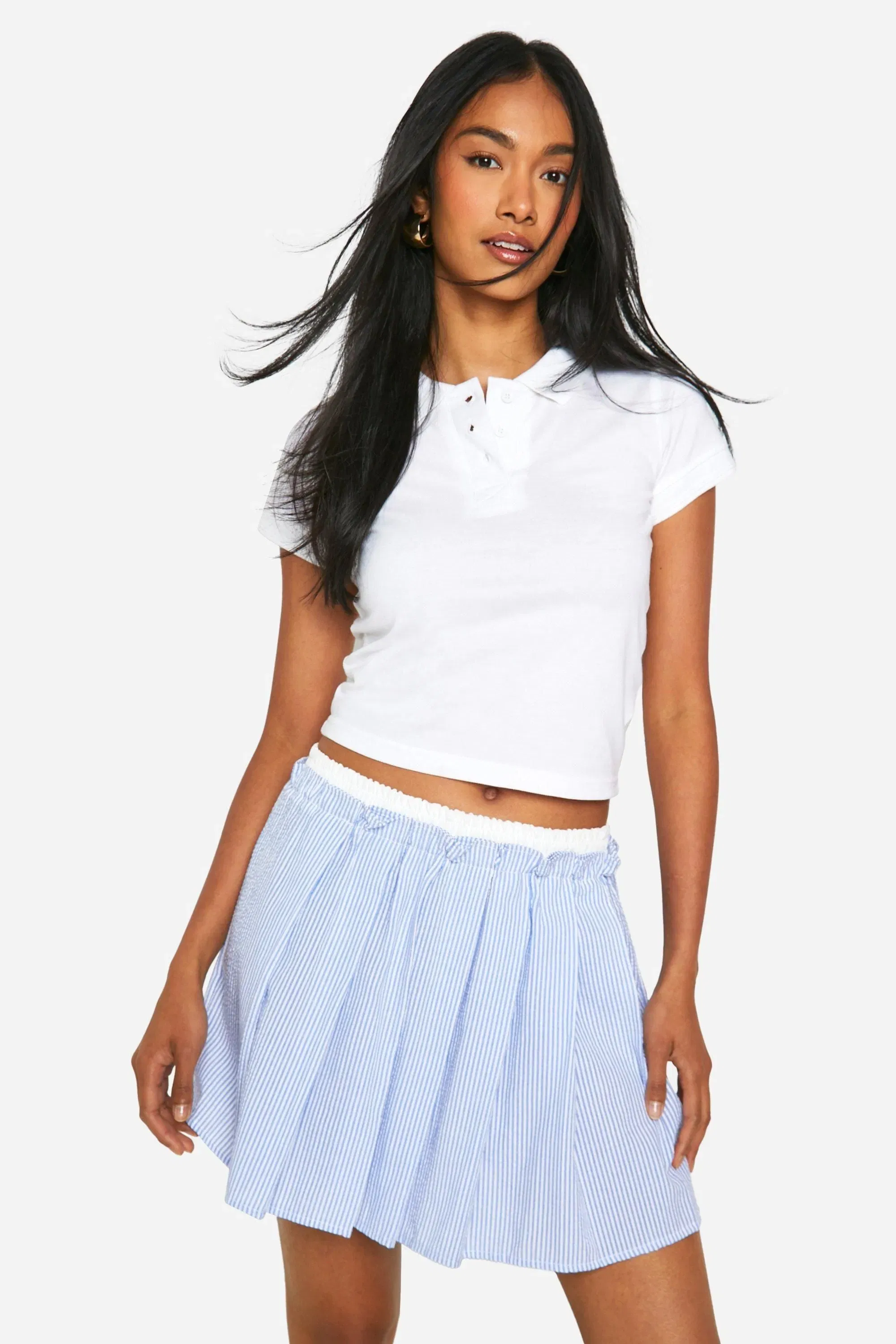 Crinkle Contrast Waistband Pleated Mini