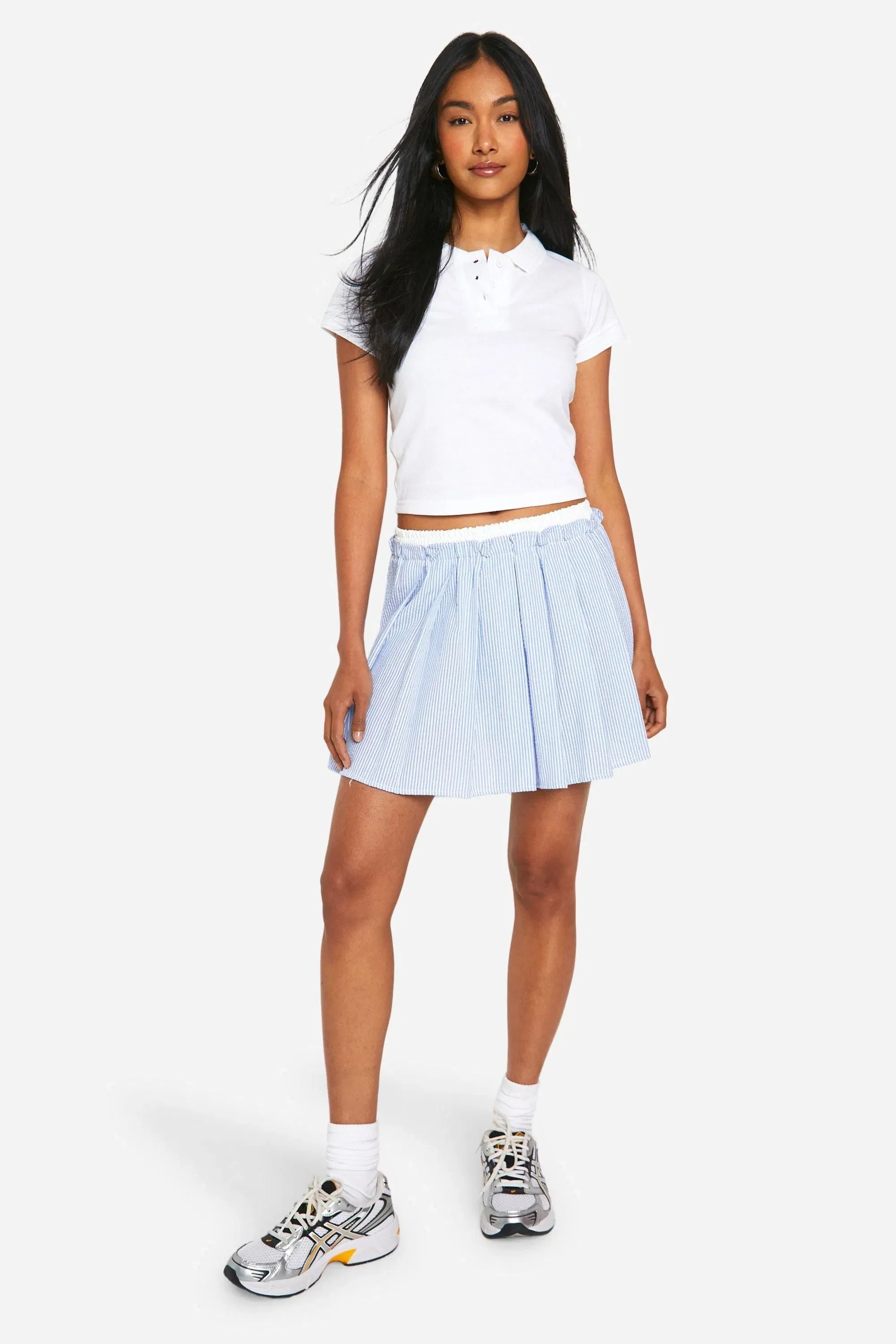 Crinkle Contrast Waistband Pleated Mini