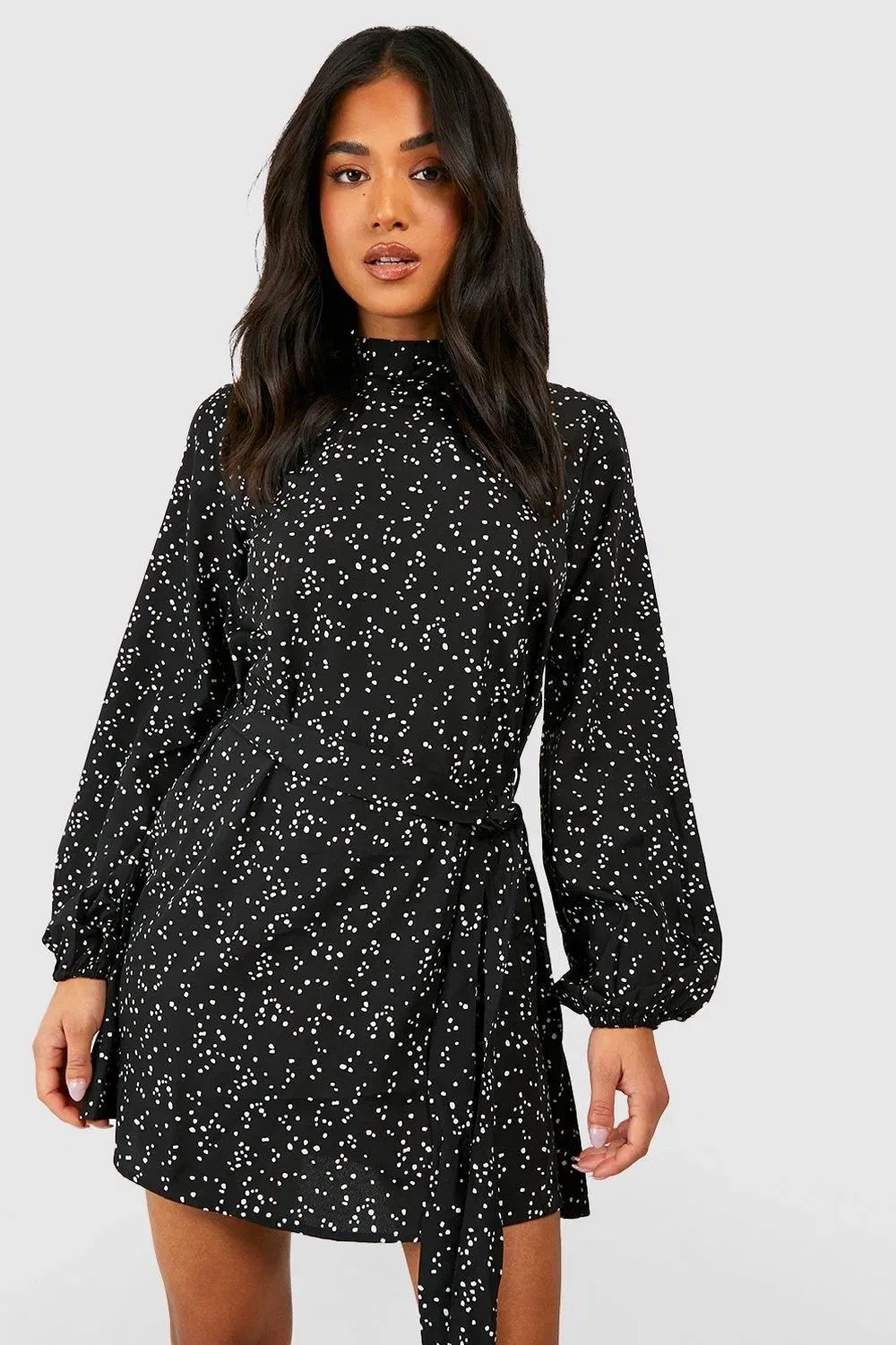 Petite Ditsy Spot Print Belted Skater Dress